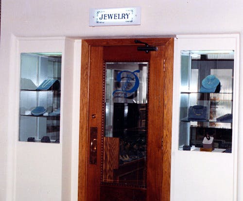 Front door where the jewelry shop at the Elms was located.