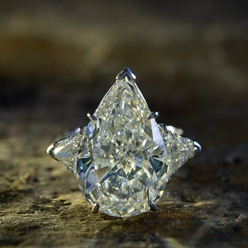 10 carat pear-shaped diamond set in a platinum ring