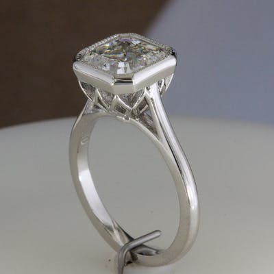 Side view of 2 carat asscher solitaire ring
